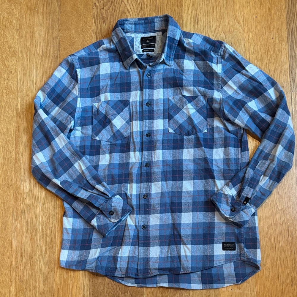 Quicksilver Men’s L Plaid Shirt, Blue & Gray